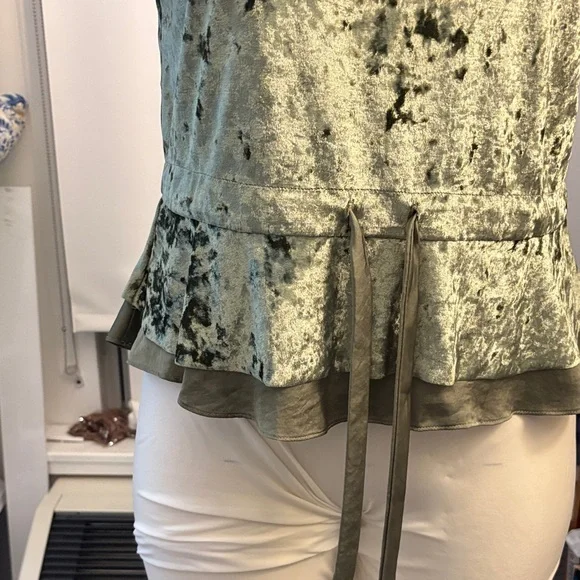 Luxurious Olive Velvet Short Sleeve Top - Picture 2 of 10
